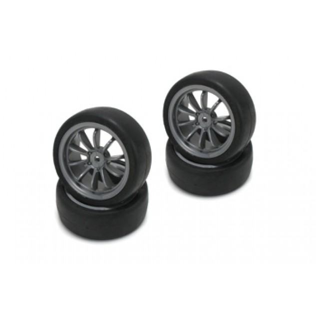 Team Magic E4JR Mounted Rubber Tire 10 Spoke Black 4p