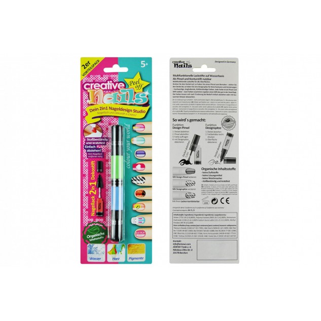 Детский лак-карандаш для ногтей Malinos Creative Nails на водной основе (2 цвета зелёный + голубой)