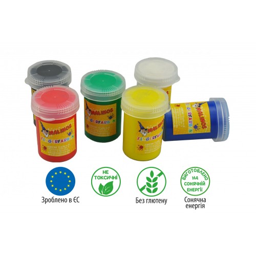 Пальчиковые краски безглютеновые MALINOS Fingerfarben непроливаемые 6 цветов