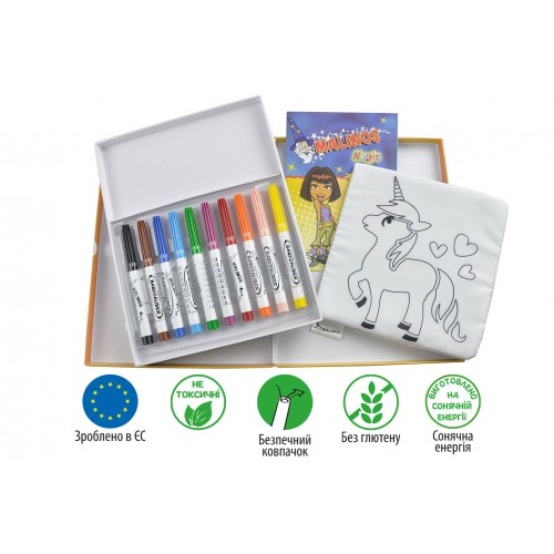 Фломастеры детские смываемые для малышей MALINOS Babyzauber 10 шт + текстильная книжка раскраска мно