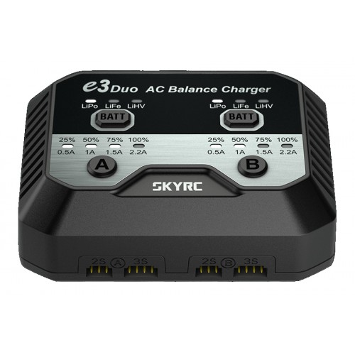 Зарядное устройство дуо SkyRC e3 duo 20Wx2 2.2A с/БП для Li-Pol/Li-Fe/Li-HV 2-3S аккумуляторов (SK-1