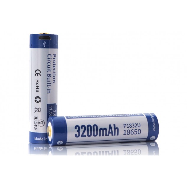 Аккумулятор Li-Ion 18650 Keeppower 3200мАч 8А MicroUSB (с защитой) 2 шт