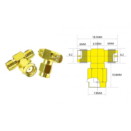 Тройник для FPV и радиооборудования (RP-SMA F - RP-SMA M - RP-SMA F)