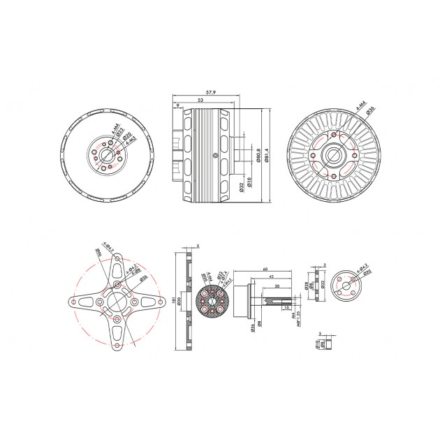 Мотор T-Motor AT7215 30CC KV270 8S 4800W для самолетов