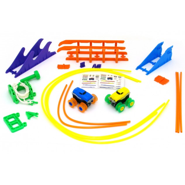 Машинки на бат. Trix Trux набор 2 машинки с трассой (синий+желтый)