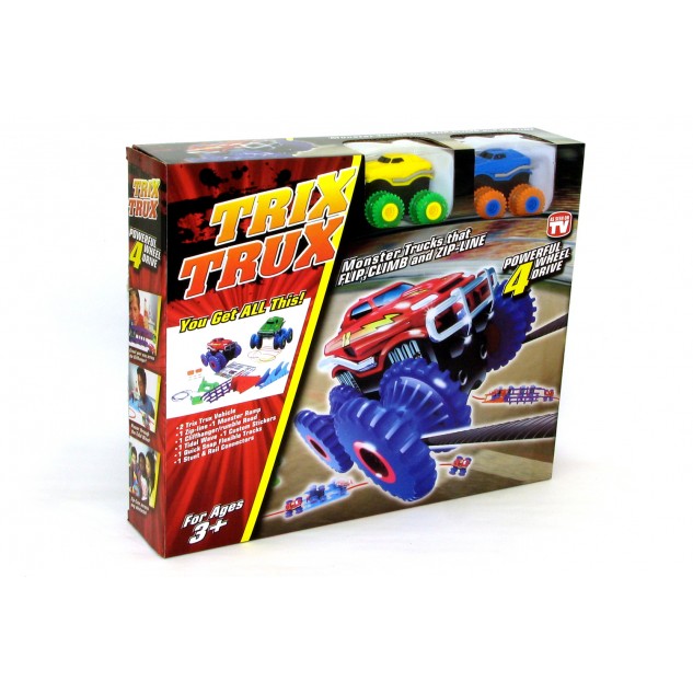 Машинки на бат. Trix Trux набор 2 машинки с трассой (синий+желтый)