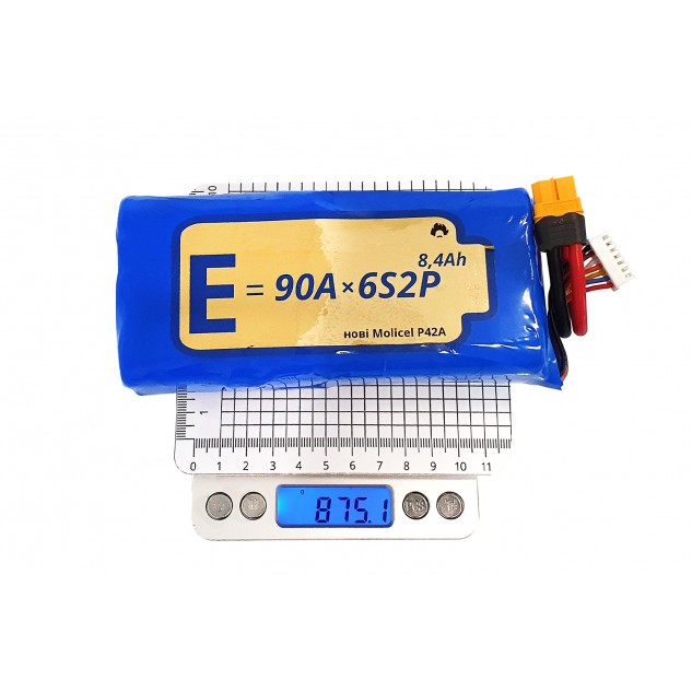 Аккумуляторная батарея для дрона 6S2P Energy Life 8400мАч 90A Moliсel 21700-P42A Li-Ion (горизонталь