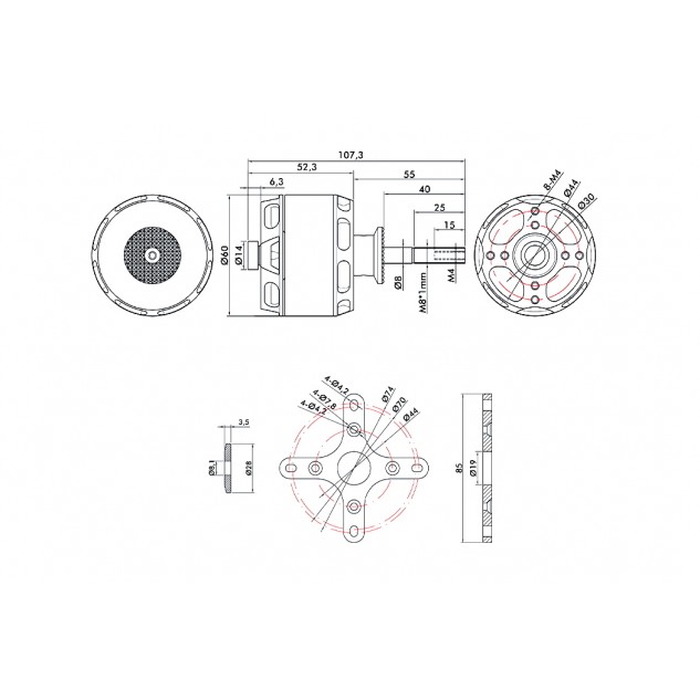Мотор T-Motor AT5220A KV220 2700W 6-12S для самолетов 20-25CC