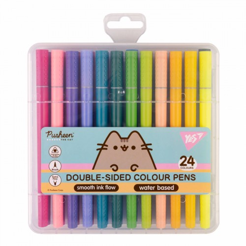 Фломастери двосторонні 24 кольори Pusheen . 17*17*3см ТМ Yes