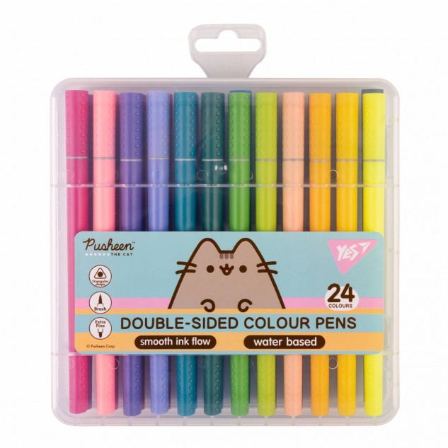 Фломастери двосторонні 24 кольори Pusheen. 17*17*3см ТМ Yes