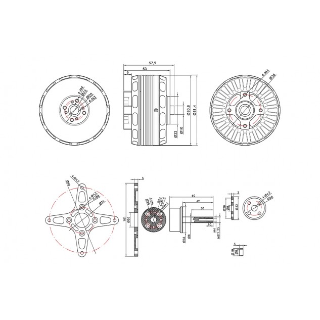 Мотор T-Motor AT7215 30CC KV245 8S-10S 5000W для самолетов