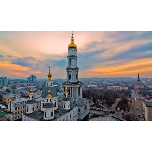 Алмазна мозаїка Захід над містом з куполами без підрамника 30*40см в кор. 39*8*3см
