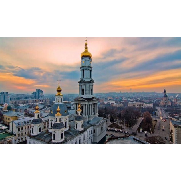 Алмазна мозаїка Захід над містом з куполами без підрамника 30*40см в кор. 39*8*3см