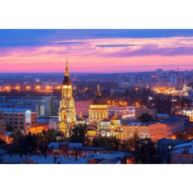 Алмазна мозаїка Собор Успіння у Харкові вночі без підрамника 30*40см в кор. 39*8*3см