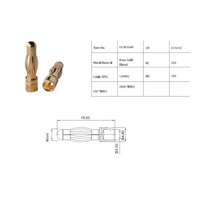 50 шт - Коннекторы AMASS GC4010 PLUG 4.0MM Male