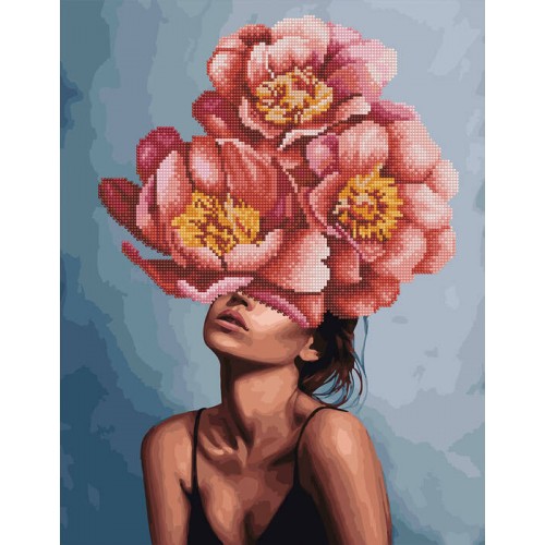 Алмазна картина-розмальовка "Дівчина в квітучій півонії", в кор. 40*50см, ТМ Brushme, Україна