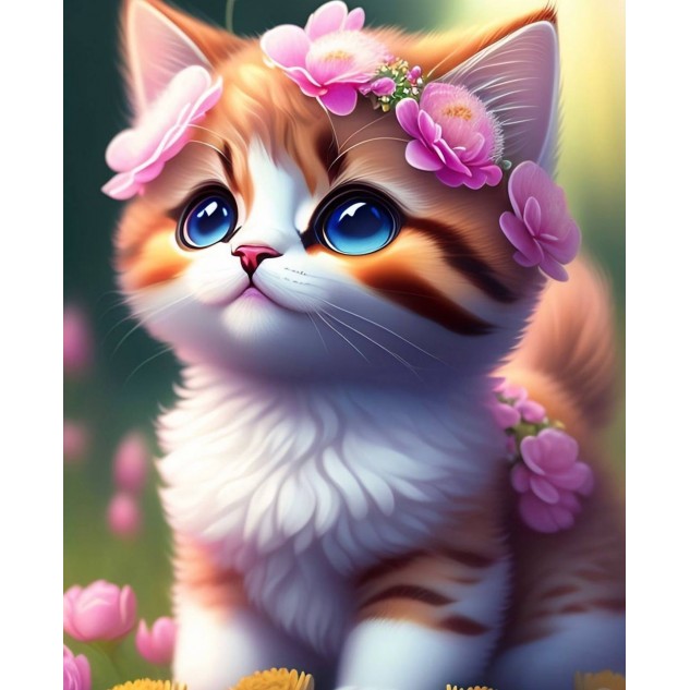 Алмазна мозаїка "Кошеня з вінком", 20*20см, на рамці, в кор.21*21*2,5см, ТМ Dreamtoys