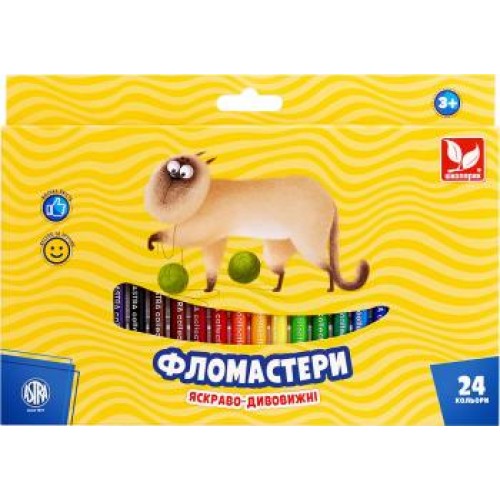Фломастери 24 кольори, в кор. 26*18см, ТМ Школярик