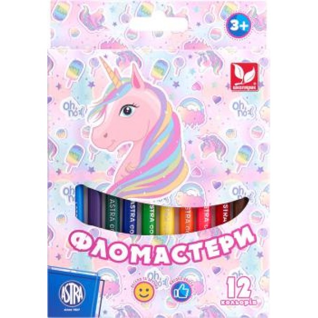 Фломастери Unicorn 12 кольорів, в кор. 18*12,5см, ТМ Школярик