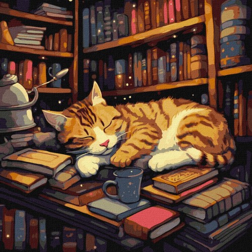 Картина за номерами "Пухнастий книголюб" в термопакеті 40*40см, ТМ Ідейка