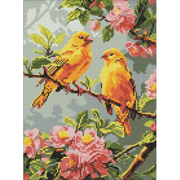 Алмазна мозаїка "Весняні канарки" 30x40см, термопакет, ТМ Ідейка