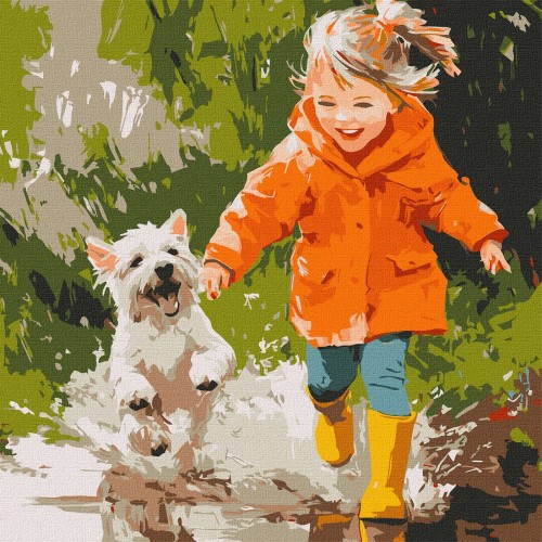 Картина за номерами "Біг по калюжах" 40х40см, термопакет, ТМ Ідейка