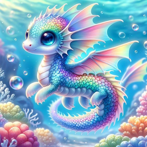 Алмазна мозаїка "Веселковий дракончик під водою", 20*20см, на рамці, в кор.21*21*2,5см, ТМ Dreamtoys