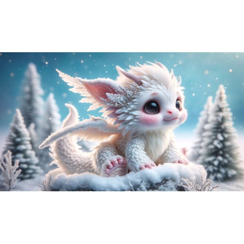 Алмазна мозаїка "Білосніжний дракон у зимовому лісі", 20*20см, на рамці, в кор.21*21*2,5см, ТМ Dream