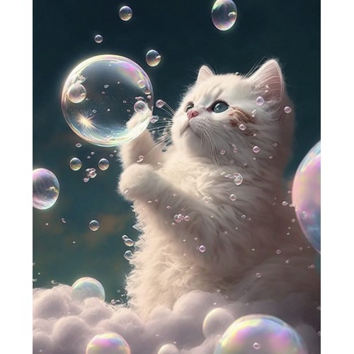 Алмазна мозаїка "Котик із бульбашками", 30*40см, на рамці, в кор.31*41*2,5см, ТМ Dreamtoys