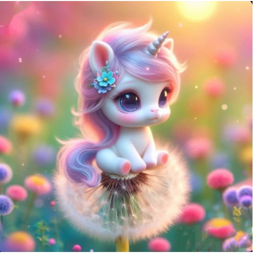 Алмазна мозаїка "Єдиноріжка на кульбабі", 20*20см, на рамці, в кор. 21*21*2,5см, ТМ Dreamtoys