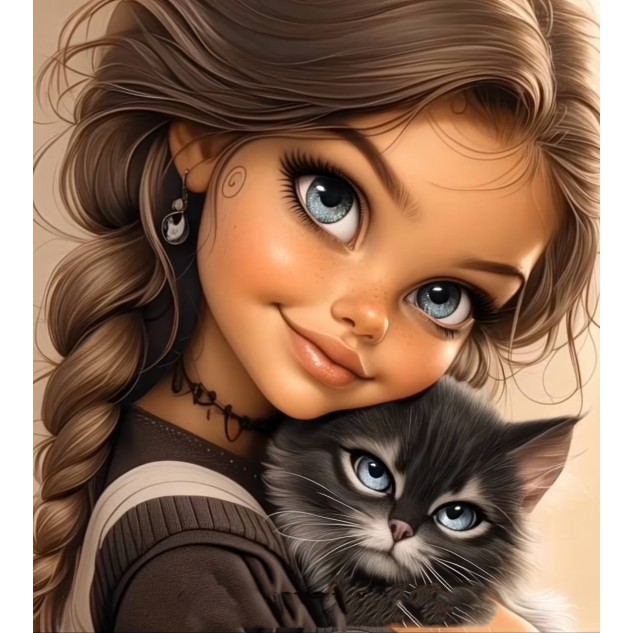 Алмазна мозаїка "Муркотик у міцних обіймах", 20*20см, на рамці, в кор. 21*21*2,5см, ТМ Dreamtoys