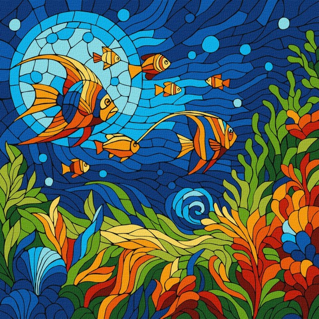 Картина за номерами "Вітраж. Морський світ" 30x30см, термопакет, ТМ Ідейка