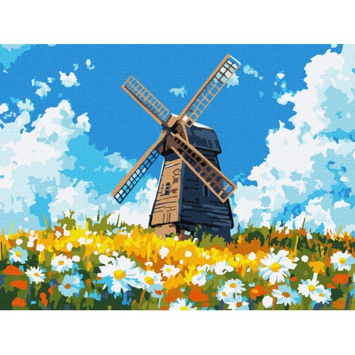 Картина за номерами "Млин посеред поля" 30x40см, термопакет, ТМ Ідейка