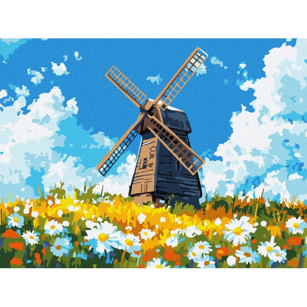 Картина за номерами "Млин посеред поля" 30x40см, термопакет, ТМ Ідейка