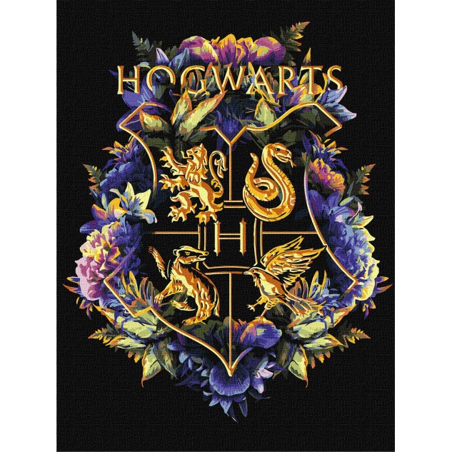 Картина за номерами WB "Harry Potter: Герб Гоґвортсу з фарбами металік" 30х40см
