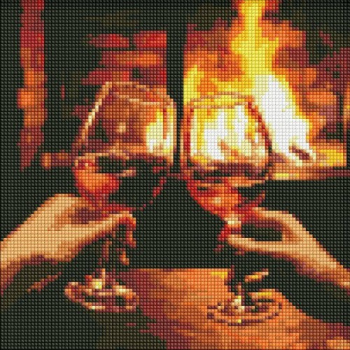 Алмазна мозаїка "Гріємось біля каміна" 30х30см, в термопакеті, ТМ Ідейка