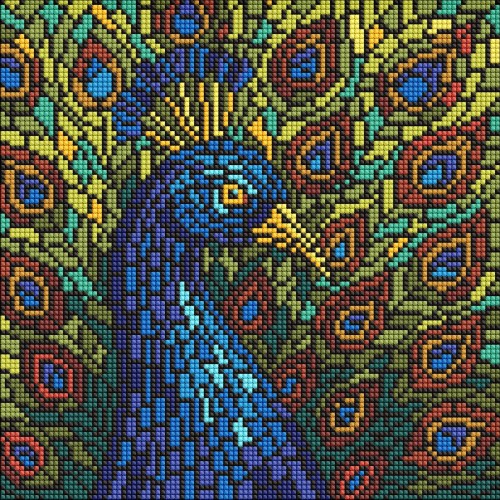 Алмазна мозаїка "Вітраж. Павич" 30х30см, термопакет, ТМ Ідейка