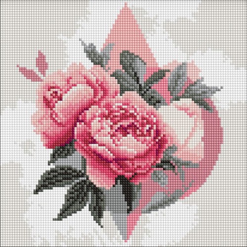 Алмазна мозаїка "Геометричні фігури з півоніями" 30х30см, термопакет, ТМ Ідейка