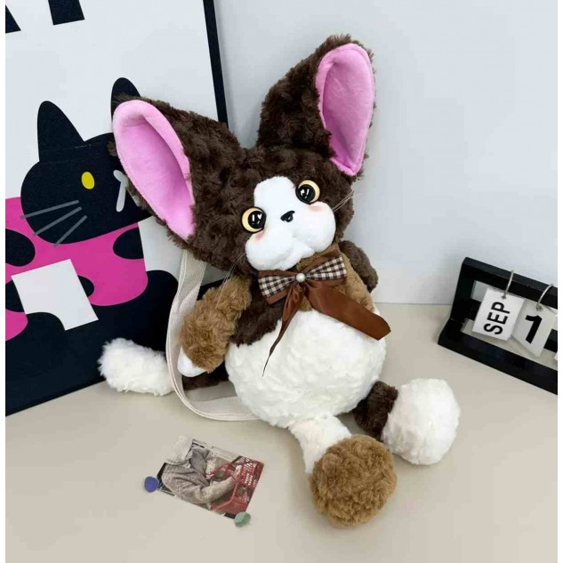 М'яка іграшка-рюкзак Котик вухастик, коричневий, 55*33см, ТМ Dreamtoys