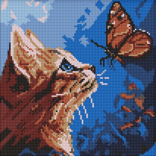 Алмазна мозаїка "Котик та метелик" 30х30см, термопакет, ТМ Ідейка
